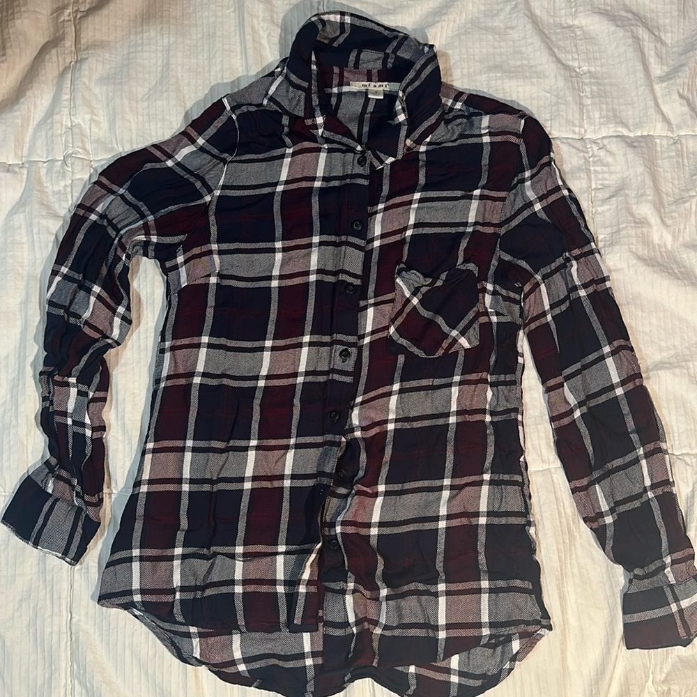 Flannel navy blue white and red button down size small perfect condition